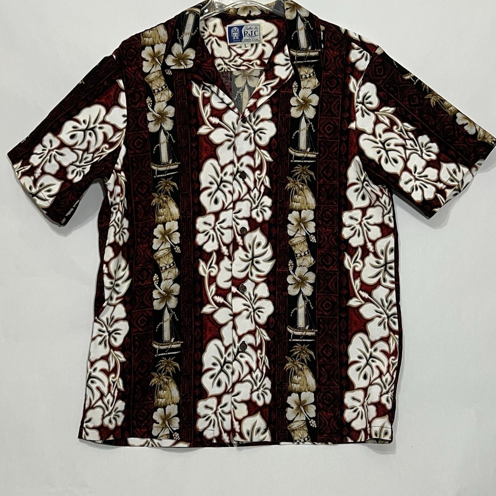 RJC Short Sleeve Hawaiian Floral Shirt Large Multicolor Aloha Tropical Resort